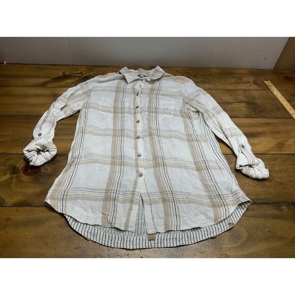 John Mark Womens Flannel Linen Blend Button Front L/S Tunic Top Shirt Size Small - Picture 1 of 12